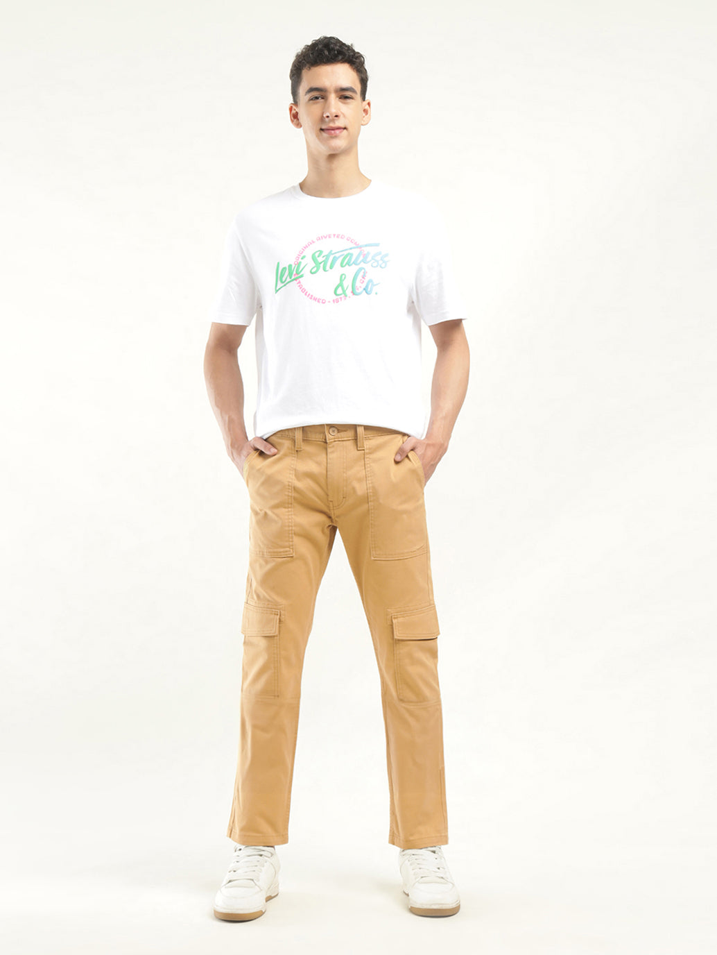 Men's Khaki Slim Fit Cargo Trousers