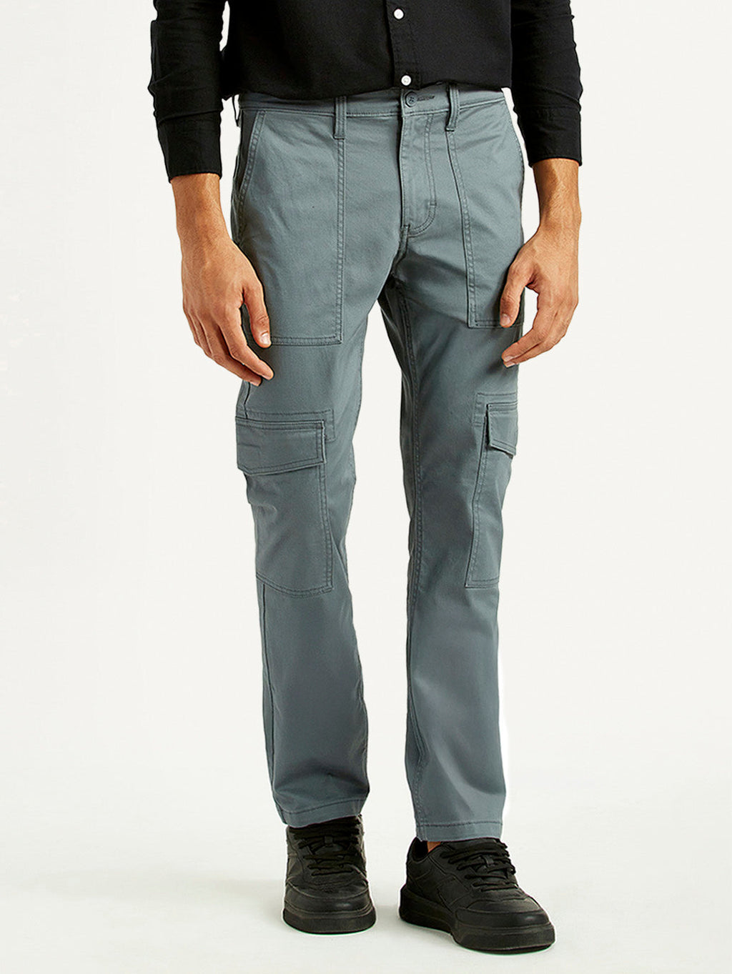 Men's Grey Slim Fit Cargo Trousers