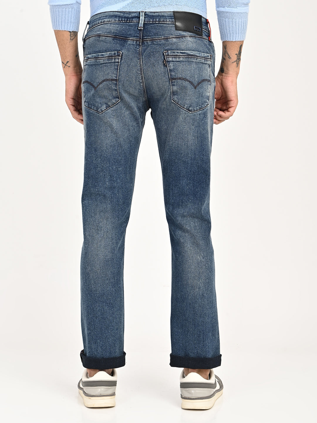 Men's Redloop 513 Blue Slim Straight Fit Mid Rise Jeans