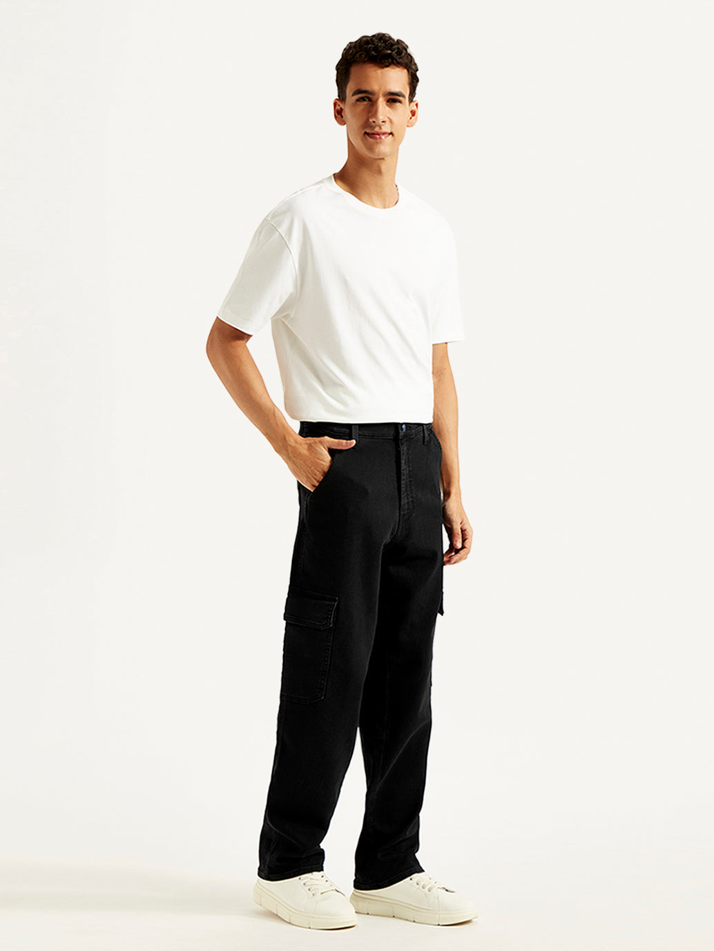 Men's 568 Black Loose Straight Cargo Trousers