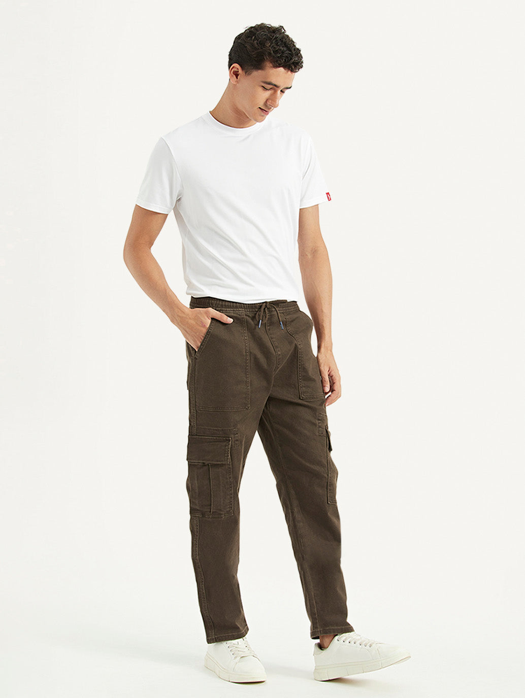 Men's Dark Brown Tapered Fit Cargo Trousers