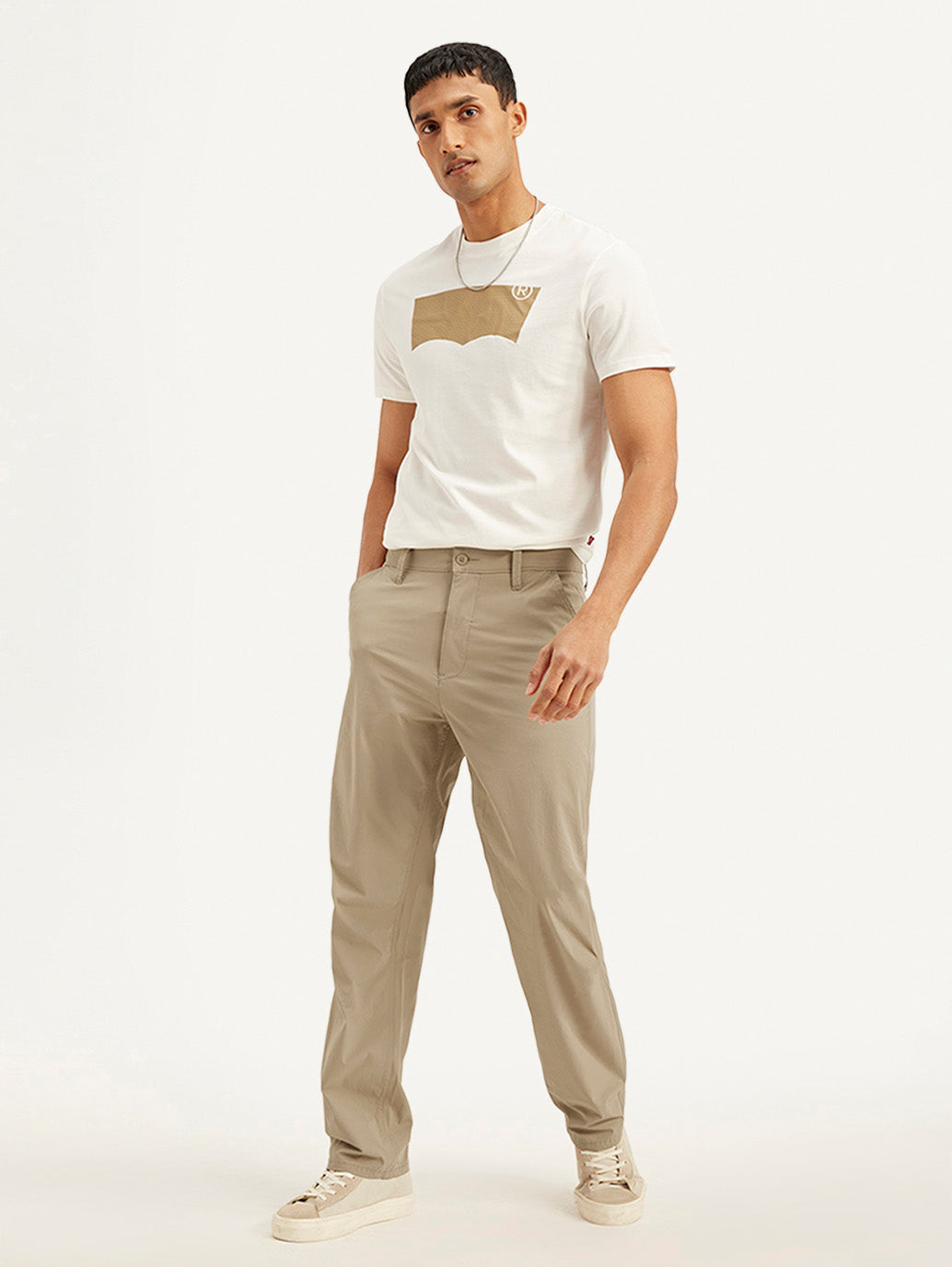 Men's Beige Loose Fit Chino Cargos