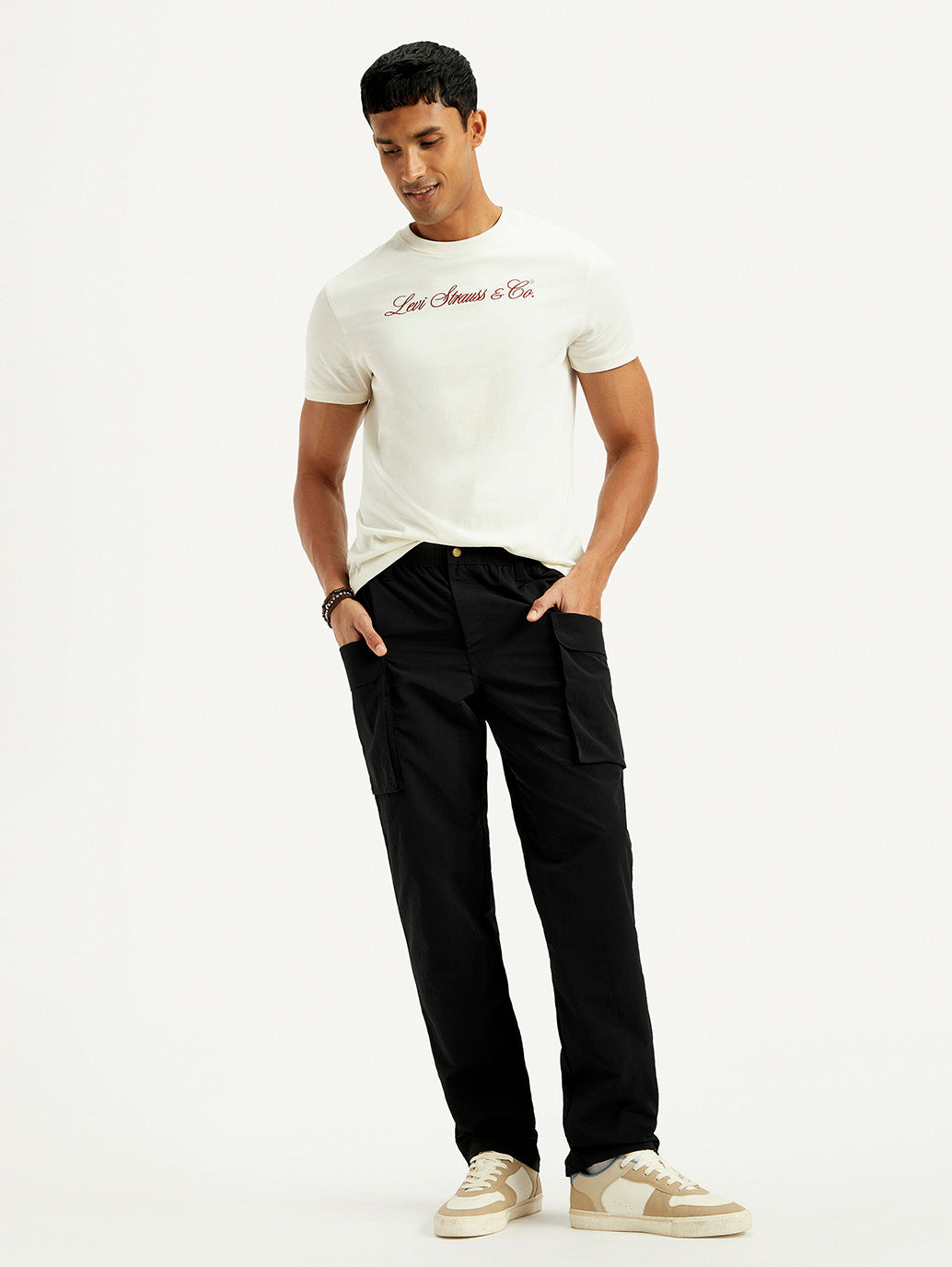 Men's Black Authentic Straight Fit Cargo Trousers