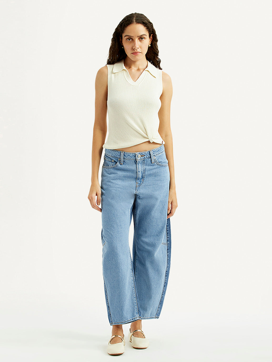 Women's Light Blue Baggy Dad Barrel Fit Mid Rise Jeans