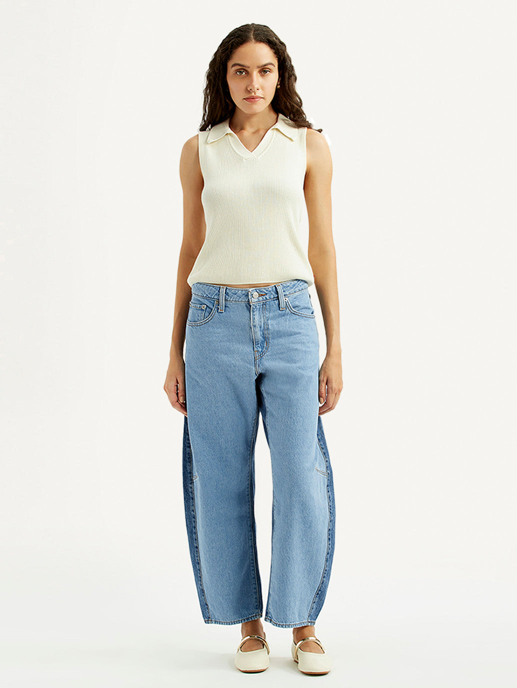 Women's Light Blue Baggy Dad Barrel Fit Mid Rise Jeans