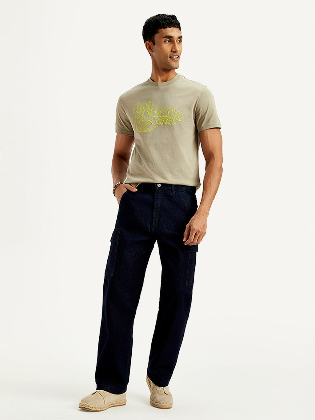 Men's Dark Indigo Tapered Fit Denim Cargo Trousers