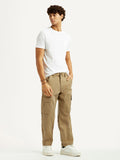 Men's Khaki Overdyed Tapered Fit Mid Rise Cargo Trousers