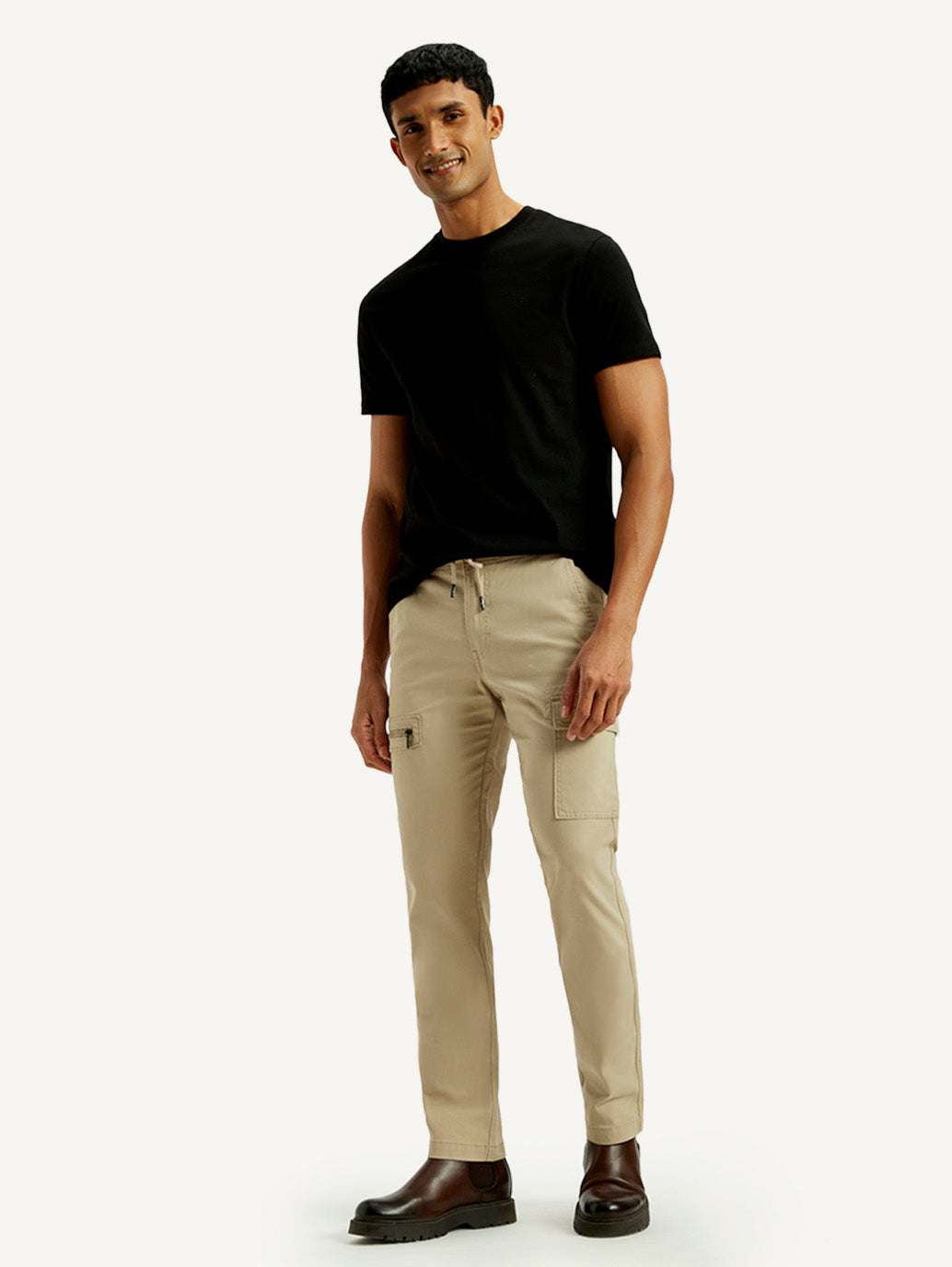 Men's 511 Beige Slim Fit Mid Rise Cargo Trousers