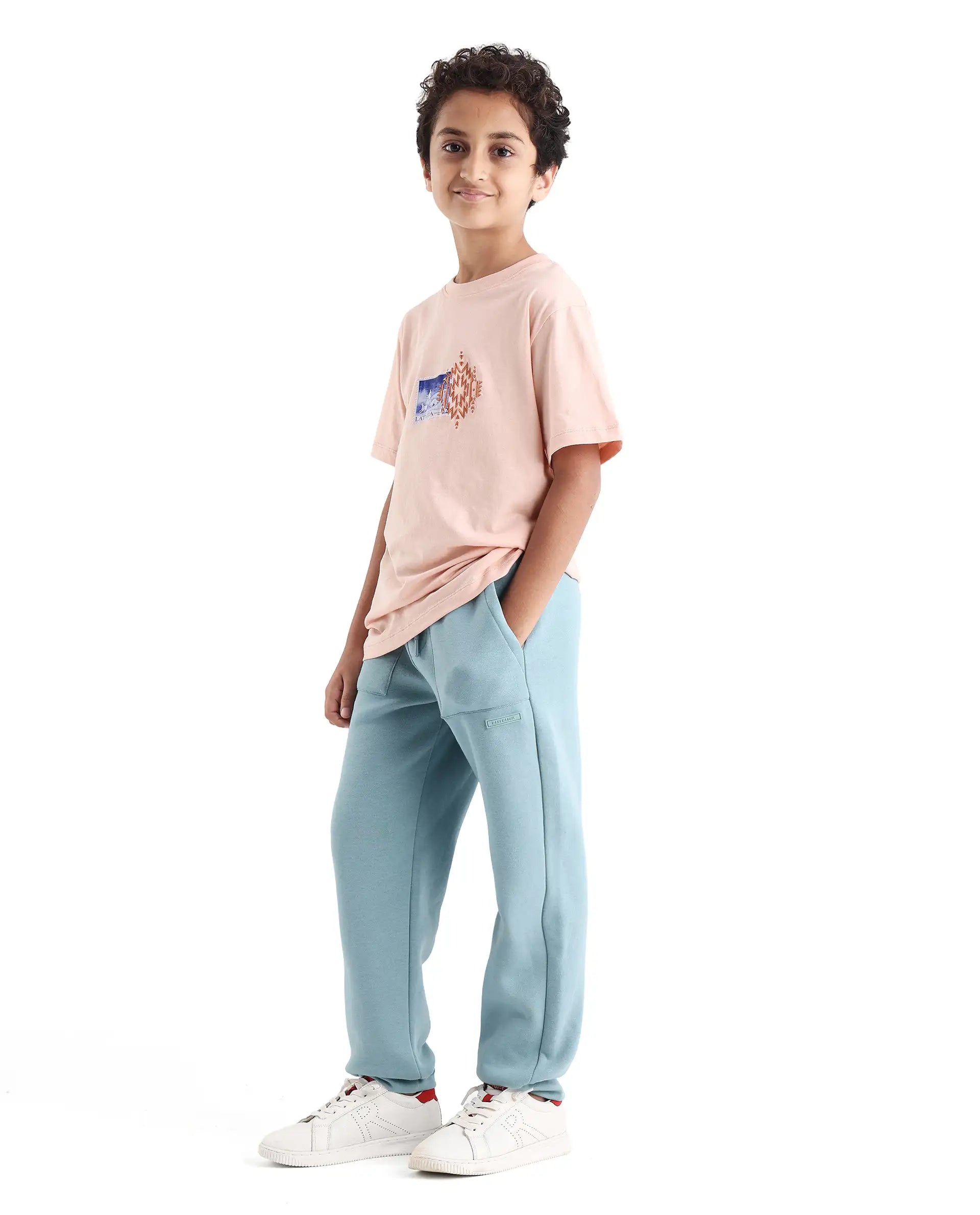 Rare Ones Kids Elio-B Light Blue Cotton Blend Regular Fit Trackpant