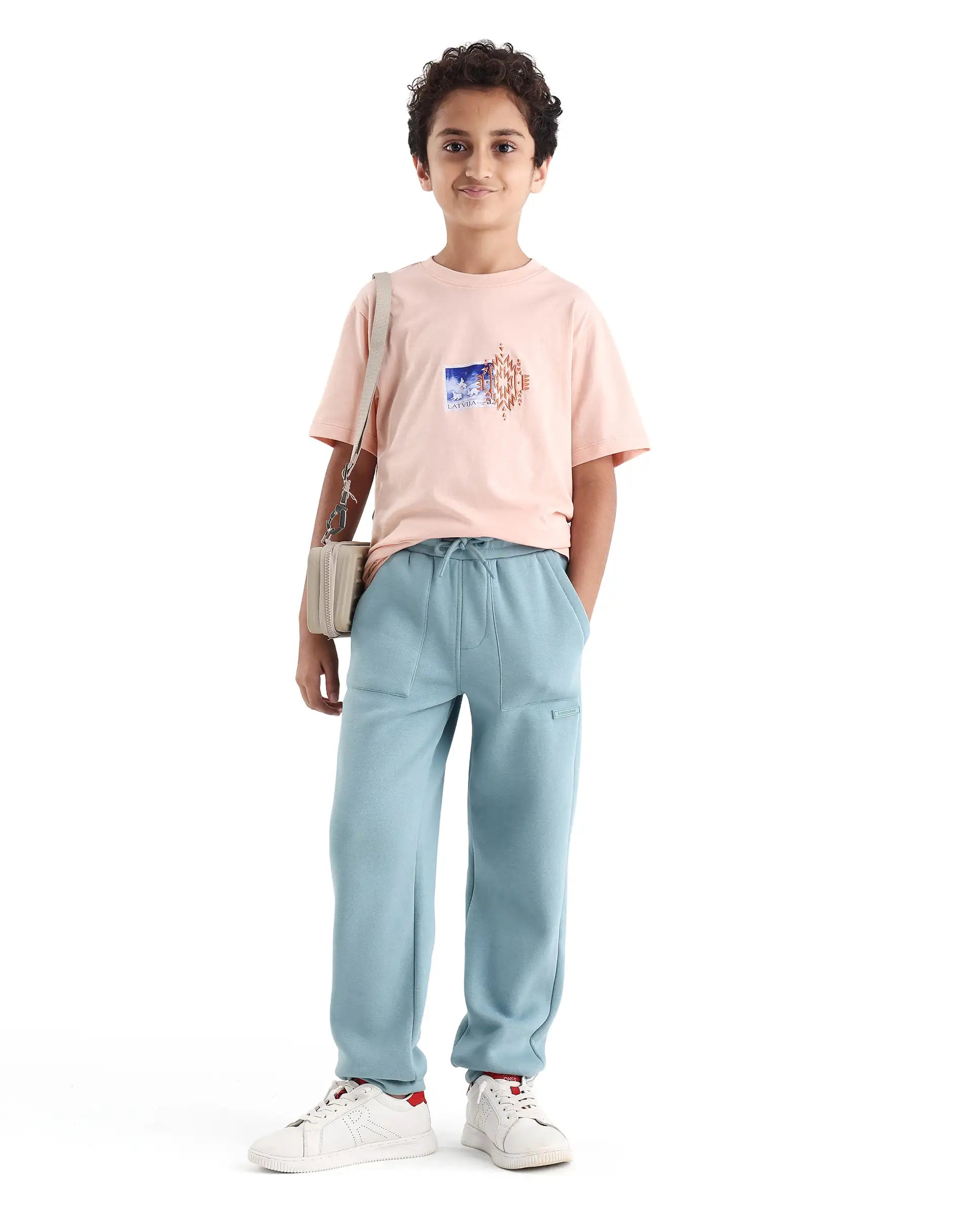 Rare Ones Kids Elio-B Light Blue Cotton Blend Regular Fit Trackpant