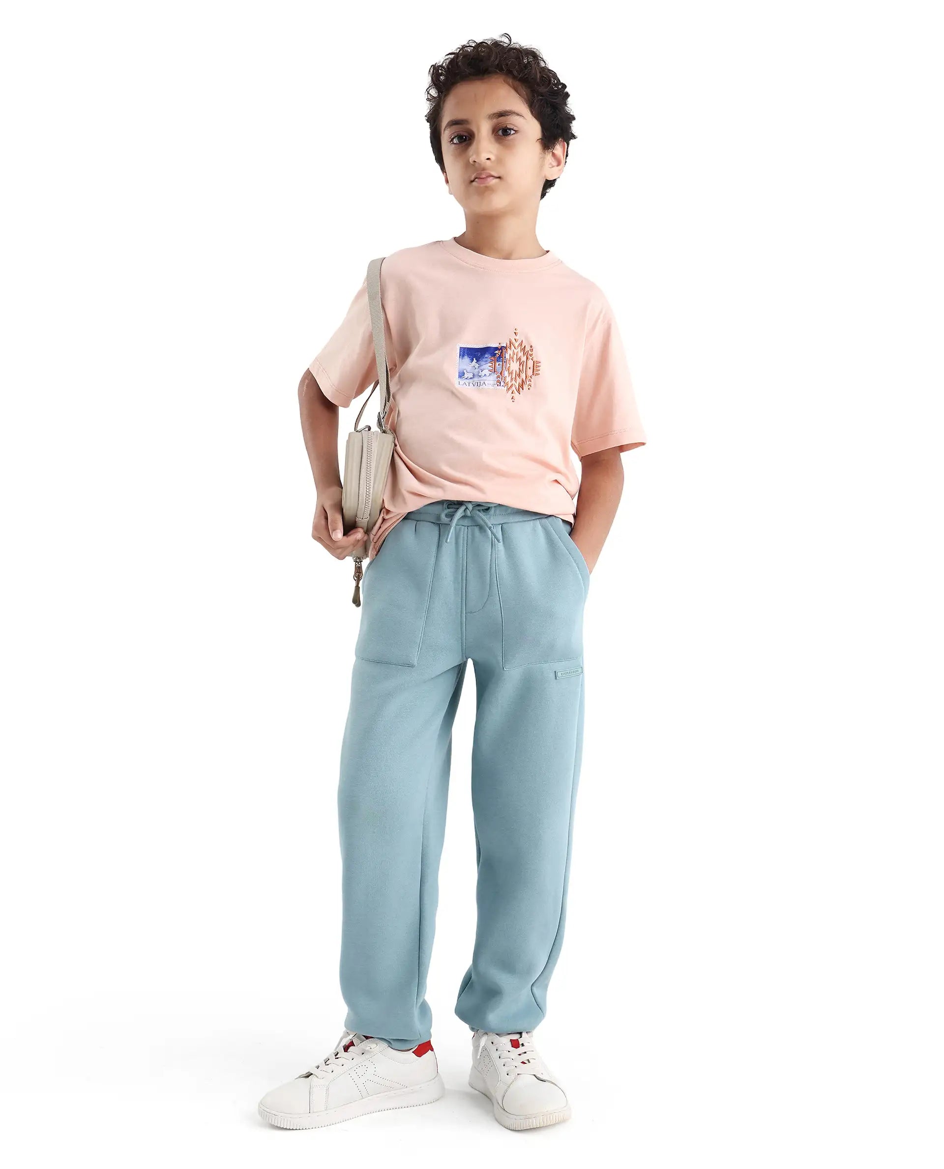 Rare Ones Kids Elio-B Light Blue Cotton Blend Regular Fit Trackpant