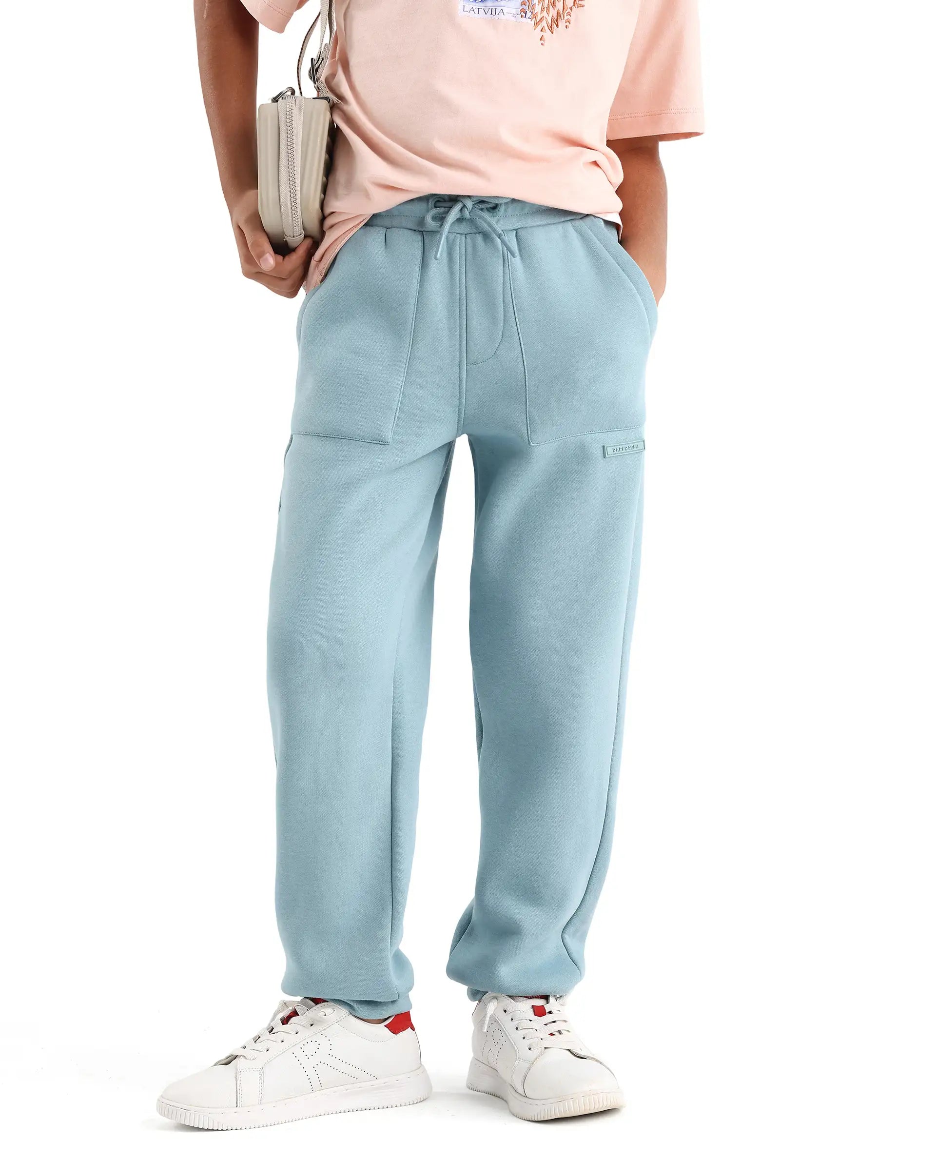 Rare Ones Kids Elio-B Light Blue Cotton Blend Regular Fit Trackpant