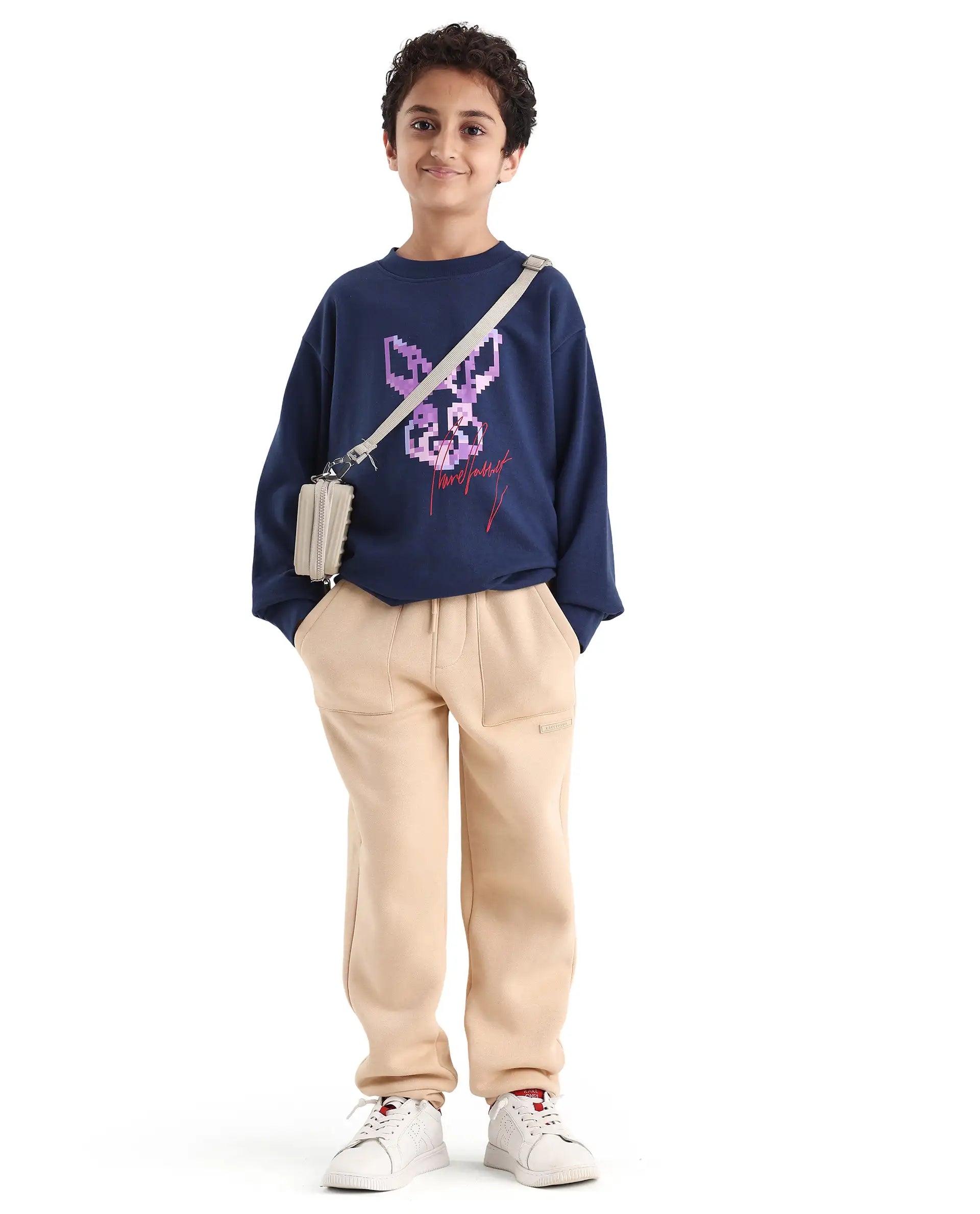 Rare Ones Kids Elio-B Beige Cotton Blend Drawstring Closure Regular Fit Trackpant