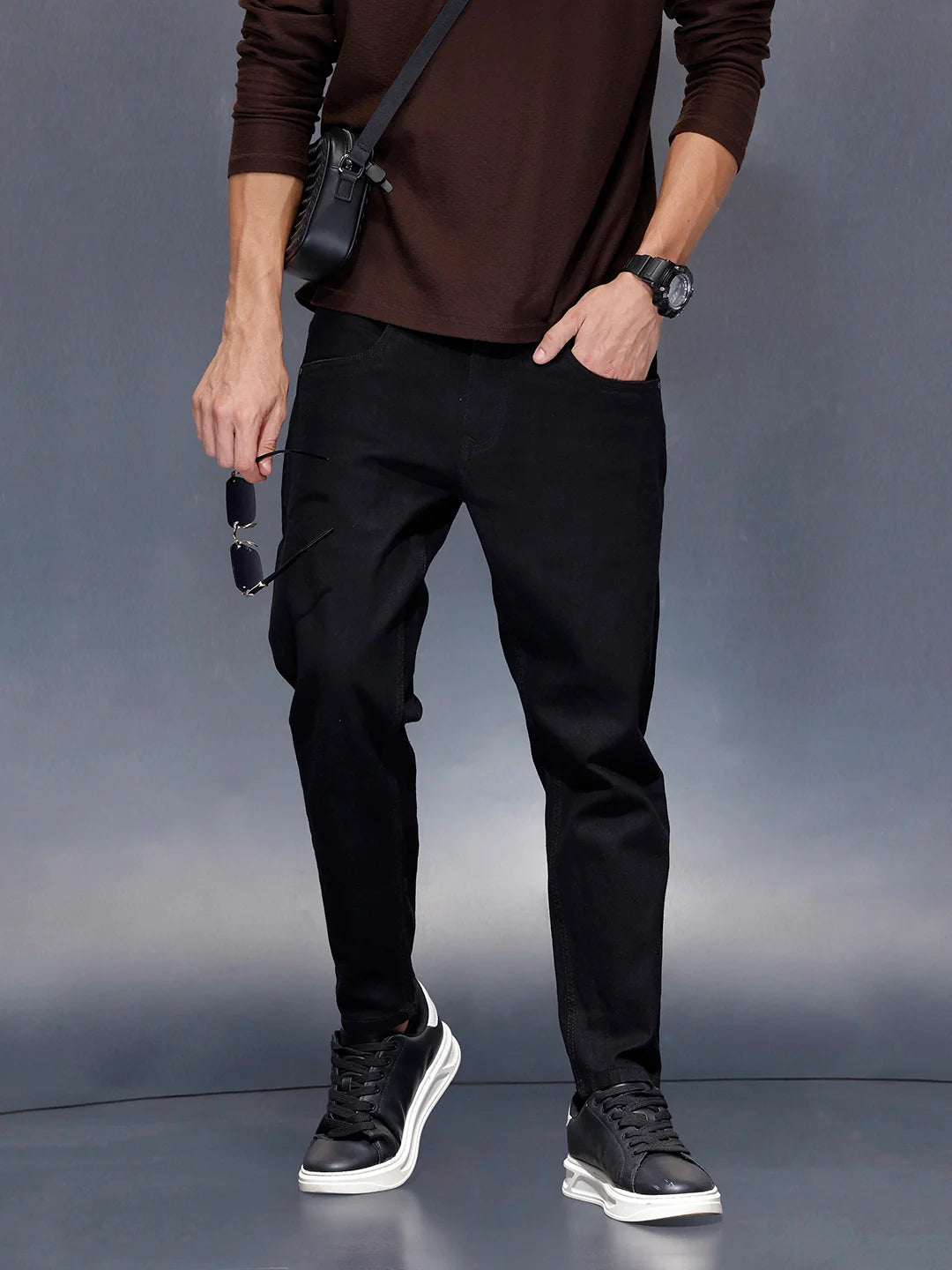 Men’s solid skinny-fit black jeans | Black