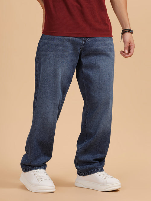 Casual Heavy Fade Loose Fit Jeans| Blue