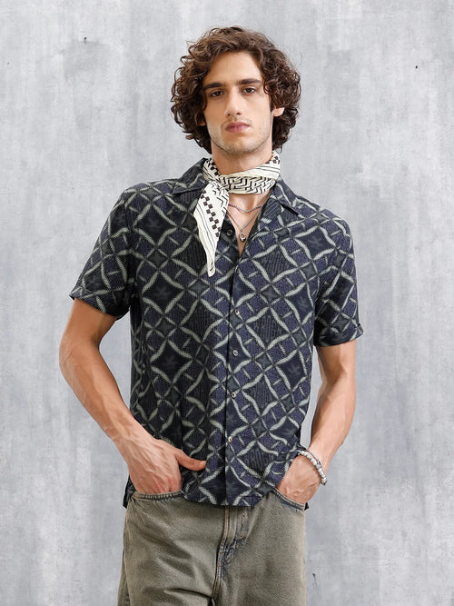 Casual AOP Resort Collar Shirt | Black