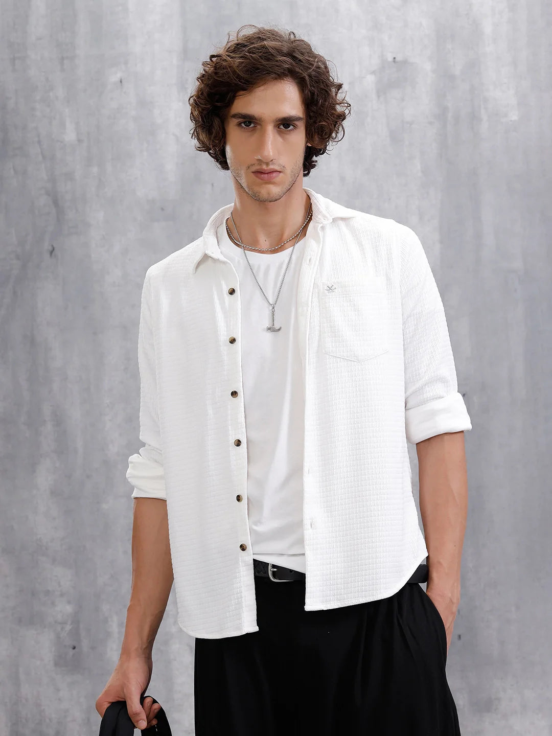 Textured Full Sleeve Shirt | White