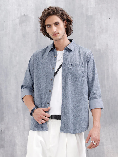 All-Over Abstract Print Casual Slim Fit Shirt | Blue
