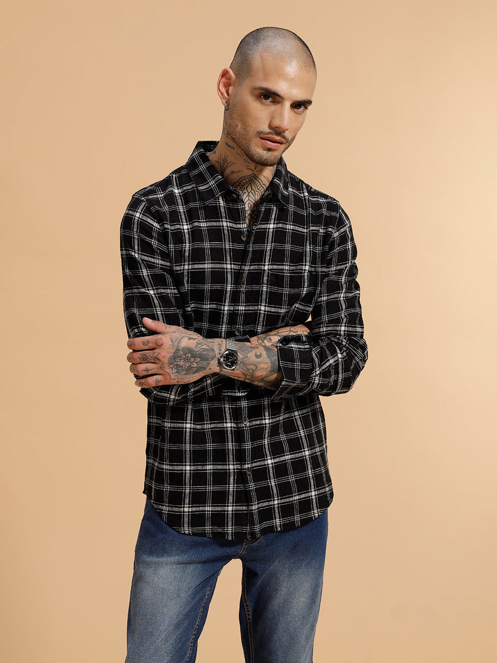 Checked Slub Texture Shirt | Black