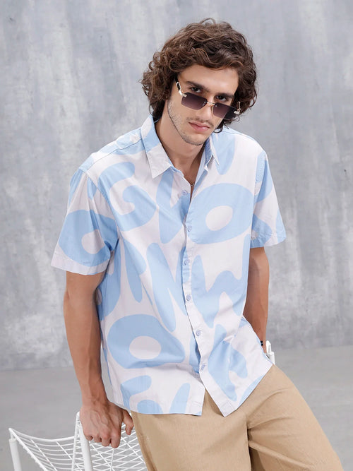 Abstract Aop Printed Comfort Fit Spread Collar Shirt | Blue