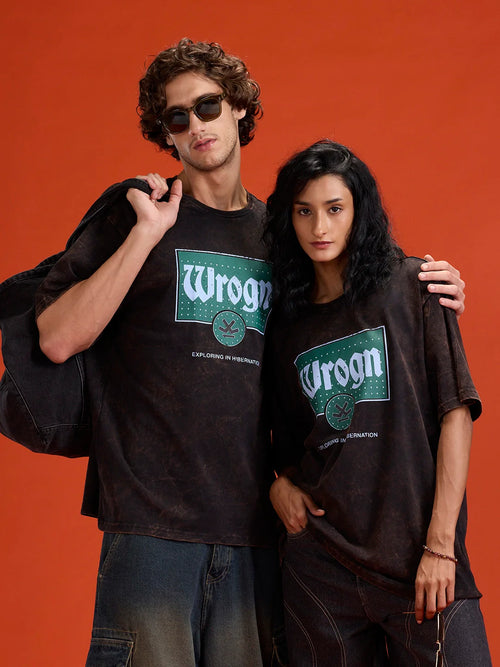 Acid Washed Retro Inspired Graphic Printed Oversized Fit T-shirt | Black