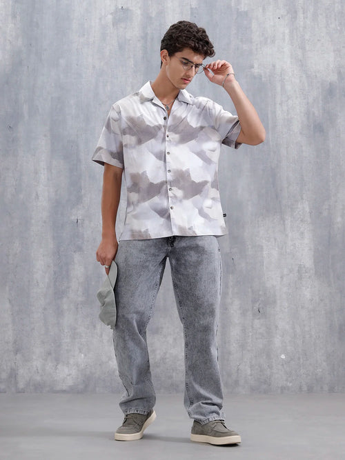 Abstract Aop Printed Comfort Fit Resort Collar Shirt | Purple