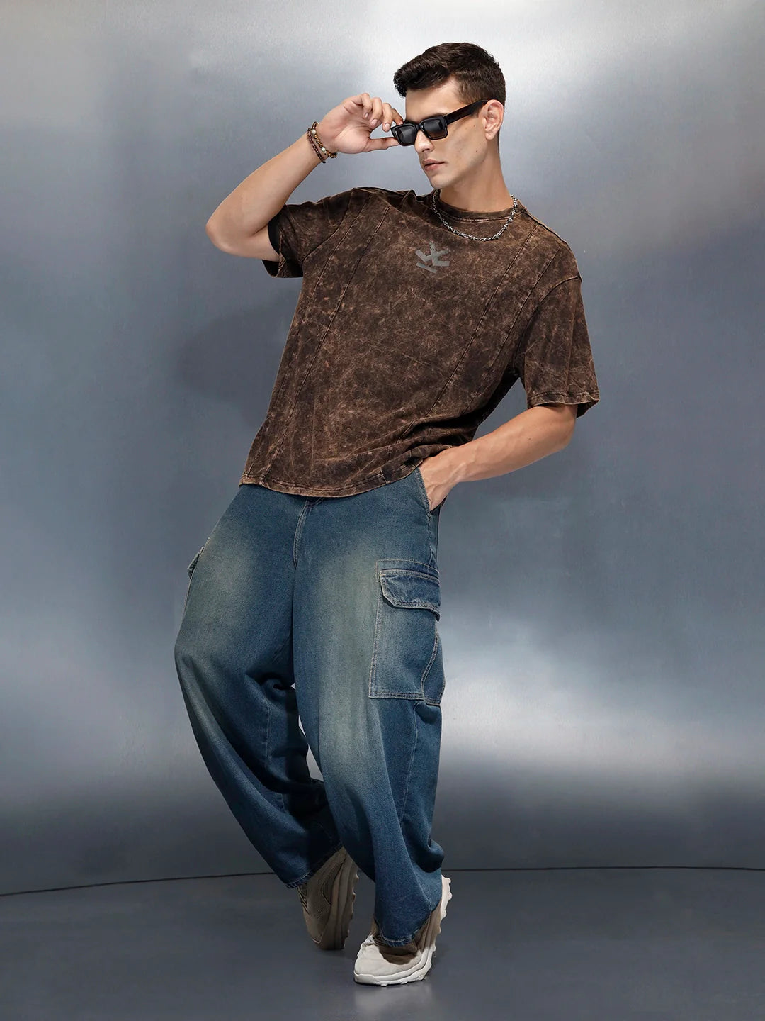 Acid Washed Oversized Fit Worgn Printed T-Shirt | Black