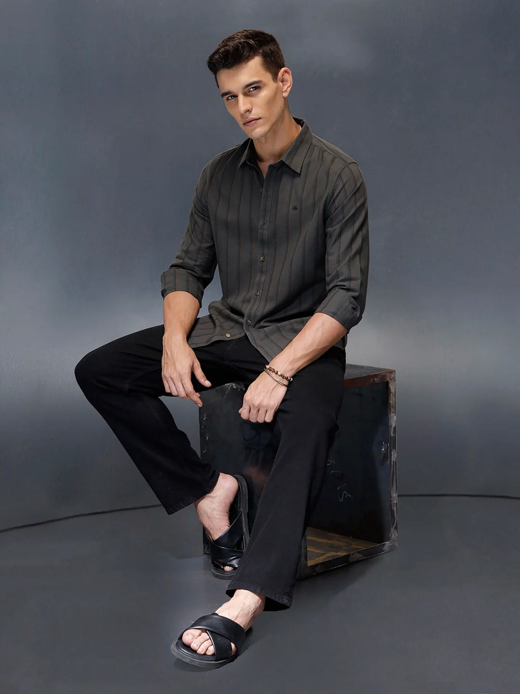 Men's casual striped pattern shirt | Green