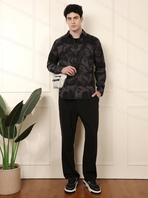 Abstract Slim Fit AOP Shirt | Black