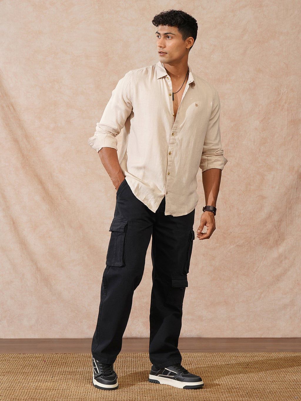 Stacked Loose Fit Cargo Trouser | Black