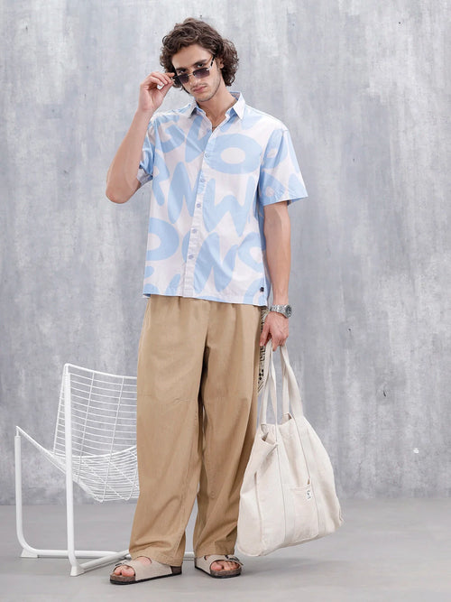 Abstract Aop Printed Comfort Fit Spread Collar Shirt | Blue