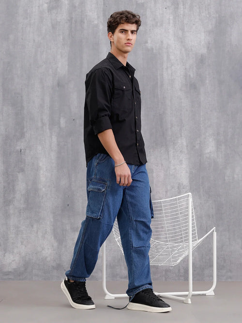 100% Cotton Enzyme Washed Regular Fit Shirt With Double Patch Pocket I Black