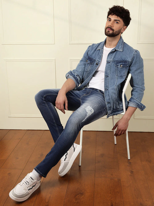 Acid Washed Tapered Fit Jeans