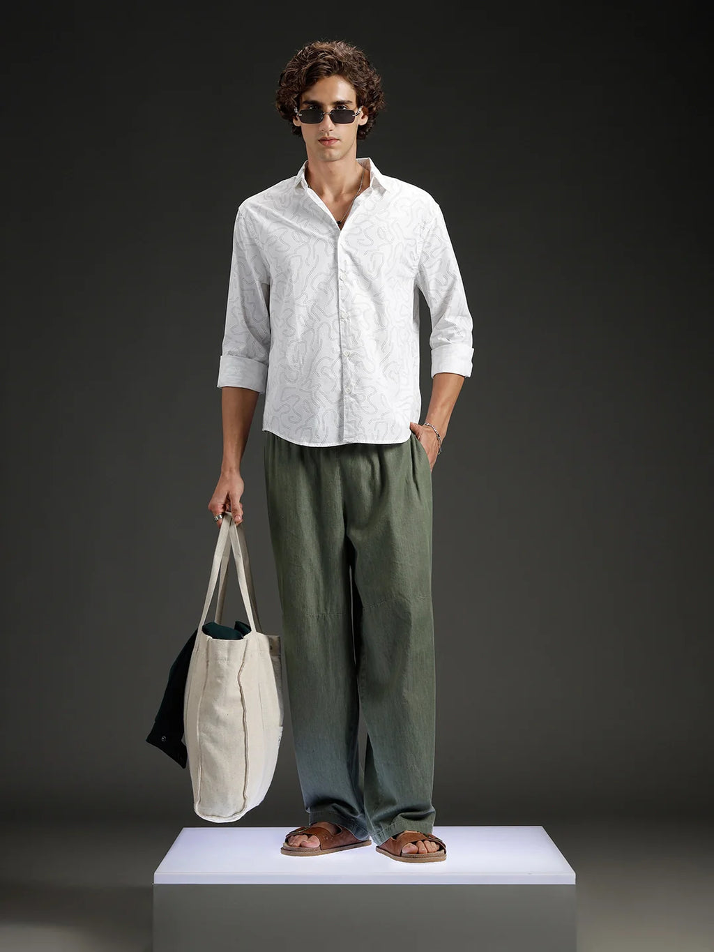 Abstarct aop printed casual comfort fit shirt | White