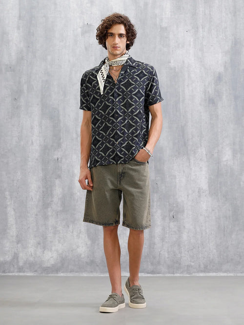 Casual AOP Resort Collar Shirt | Black