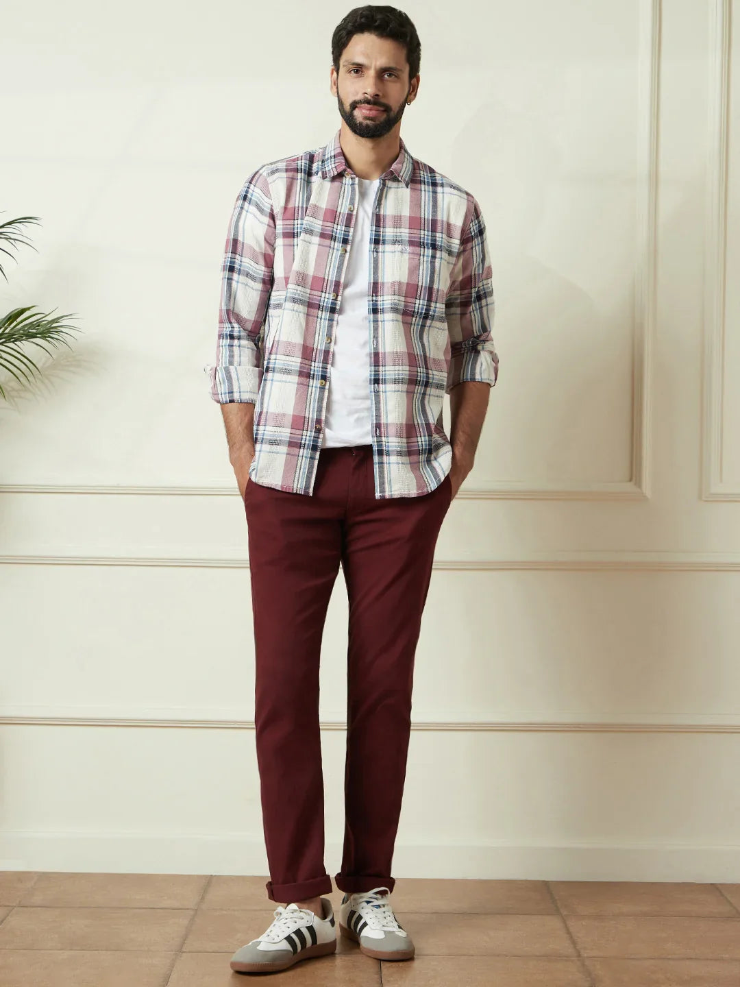 Striped Short Sleeve Textured Shirt | Pink