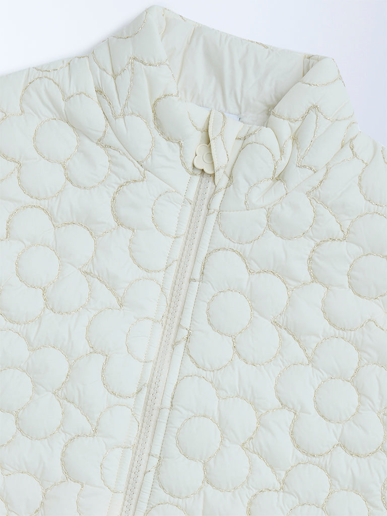 HOP Kids Off-White Floral Design Puffer Jacket