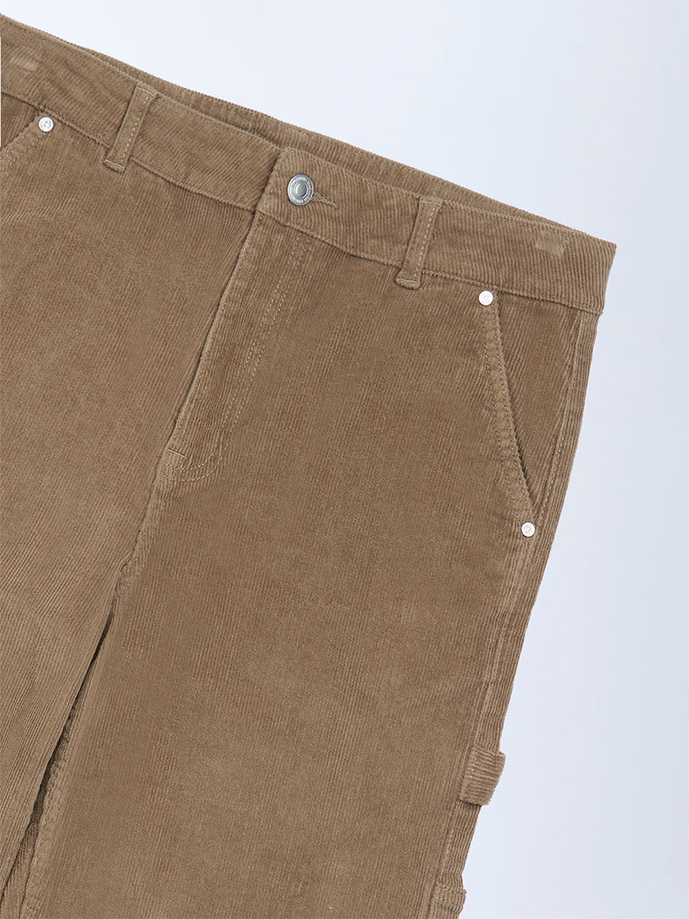 Y&F Kids Taupe Relaxed-Fit Mid-Rise Cotton-Blend Trousers