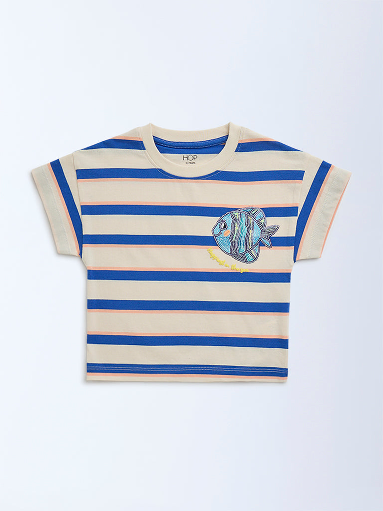 HOP Kids Peach Stripe Pattern Cotton T-Shirt