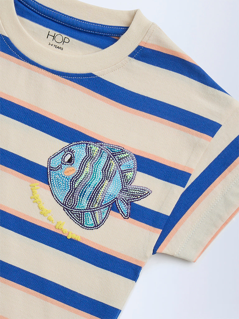 HOP Kids Peach Stripe Pattern Cotton T-Shirt