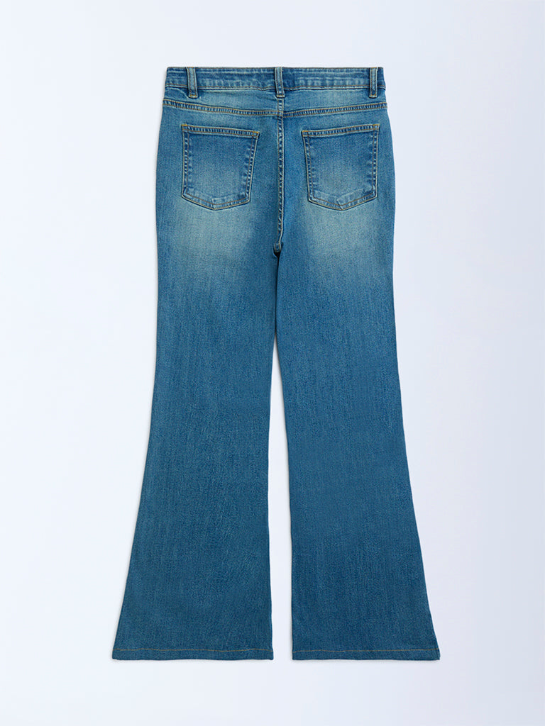 Y&F Kids Blue Faded High-Rise Bootcut Jeans