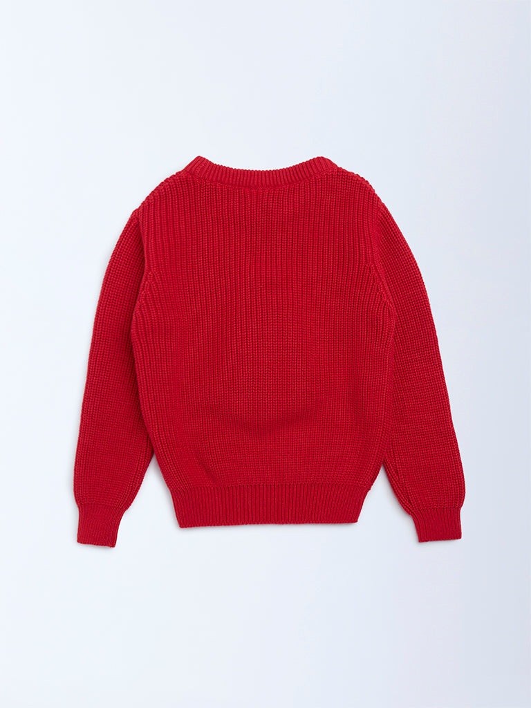 HOP Kids Red Christmas Tree Applique Cotton Sweater