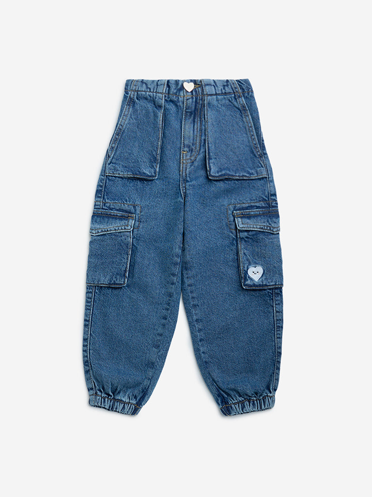 HOP Kids Dark Blue High-Rise Jogger-Style Jeans