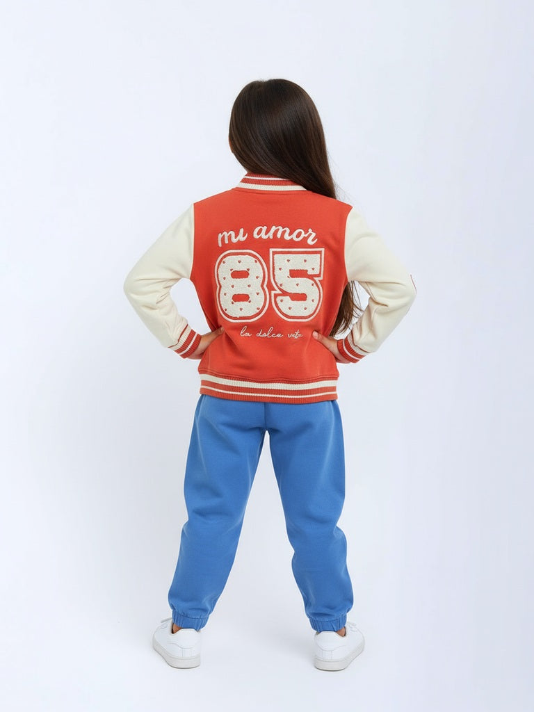 HOP Kids Red Text Design Cotton-Blend Varsity Jacket