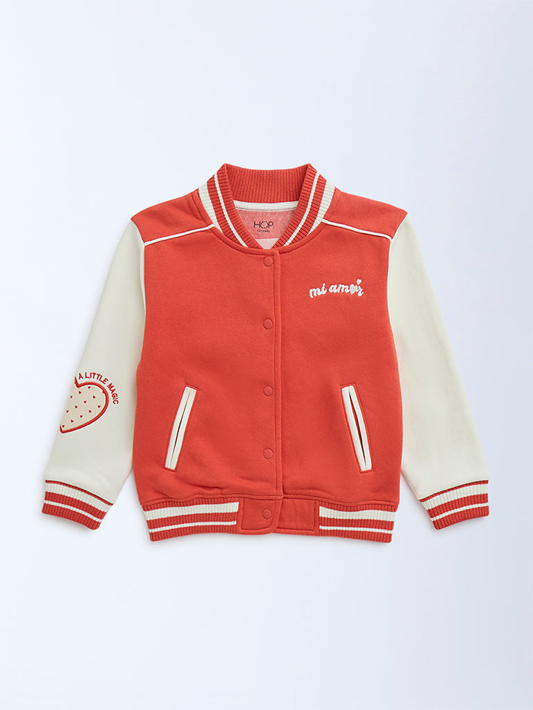 HOP Kids Red Text Design Cotton-Blend Varsity Jacket
