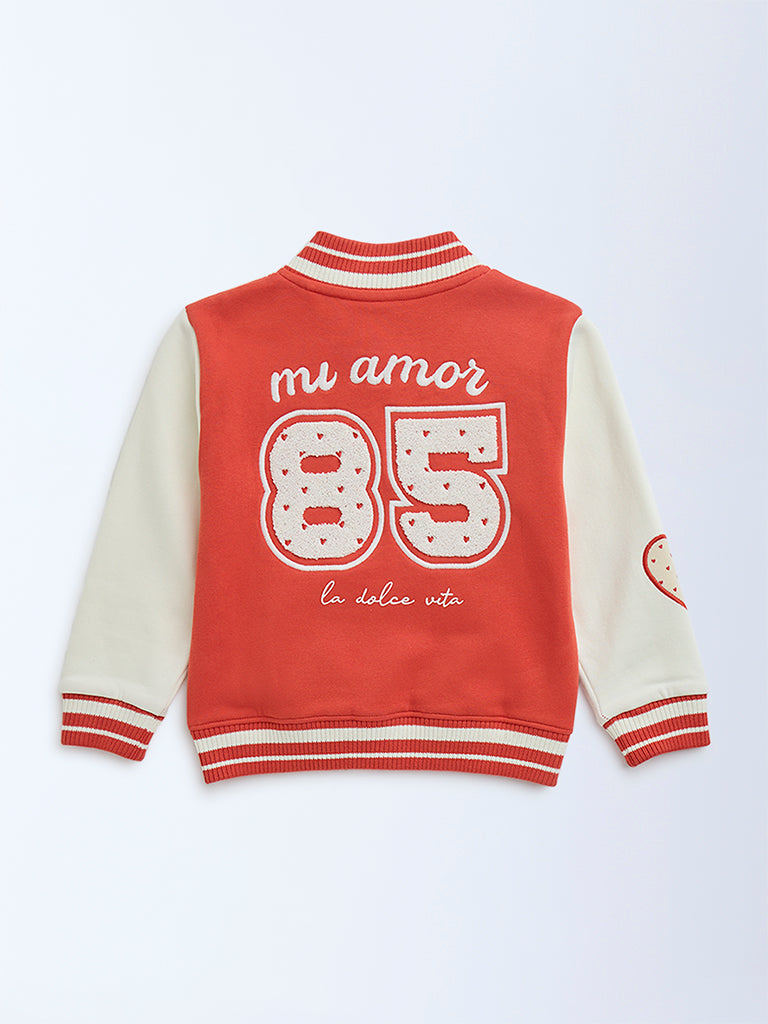 HOP Kids Red Text Design Cotton-Blend Varsity Jacket