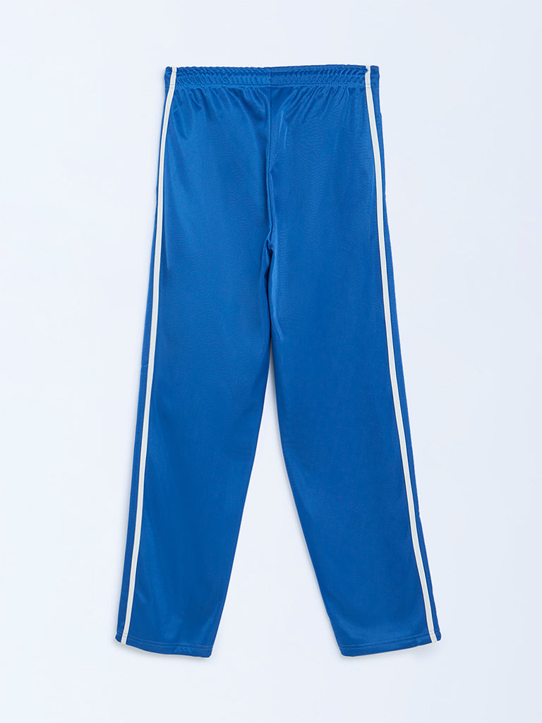 Y&F Kids Blue Striped Mid-Rise Trousers