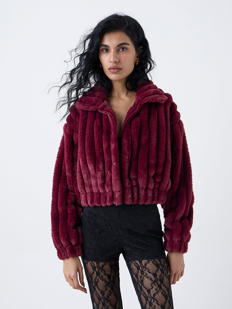 Nuon Burgundy Faux-Fur Jacket