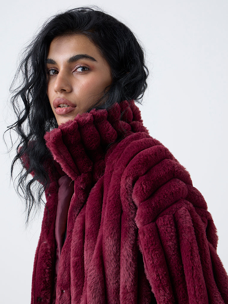 Nuon Burgundy Faux-Fur Jacket
