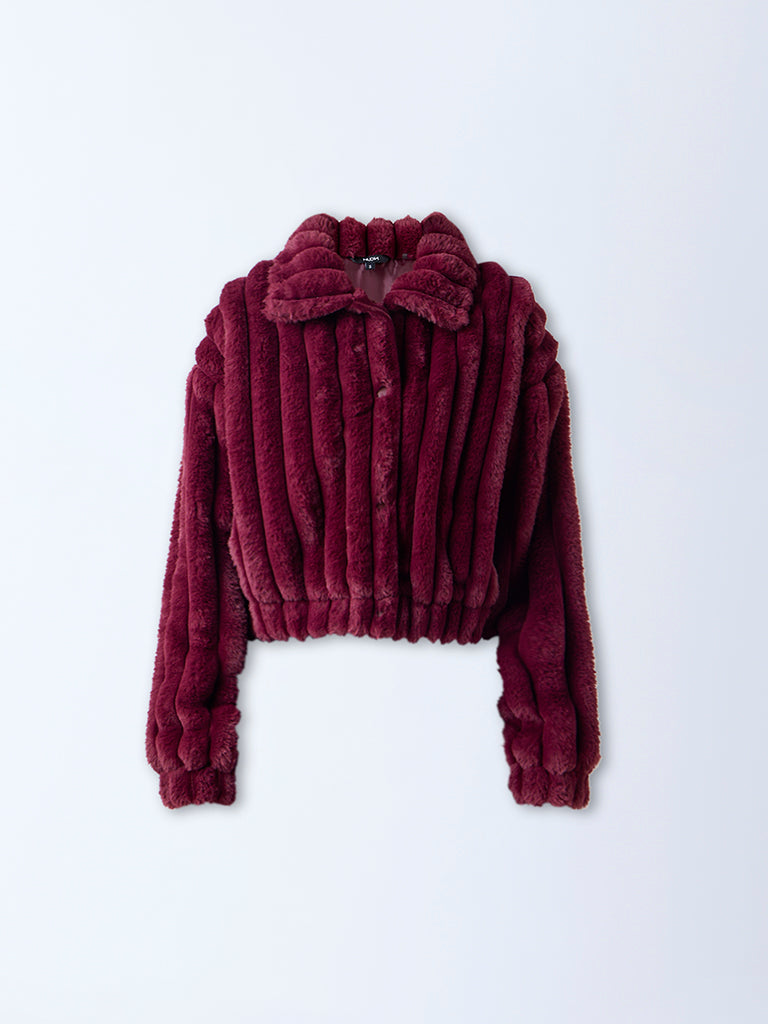 Nuon Burgundy Faux-Fur Jacket